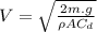 V=\sqrt{\frac{2m.g}{\rho A{C}_{d}}}