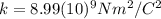 k=8.99(10)^{9} Nm^{2}/C^{2}