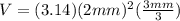 V=(3.14)(2mm)^2(\frac{3mm}{3} )