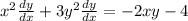 x^2 \frac{dy}{dx}+3y^2 \frac{dy}{dx}=-2xy-4