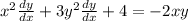 x^2 \frac{dy}{dx}+3y^2 \frac{dy}{dx}+4=-2xy