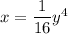 x=\dfrac{1}{16}y^4