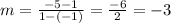 m=\frac{-5-1}{1-(-1)}=\frac{-6}{2}=-3