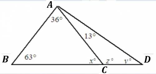 Find the values of x, y, and z. the diagram is not to scale.
