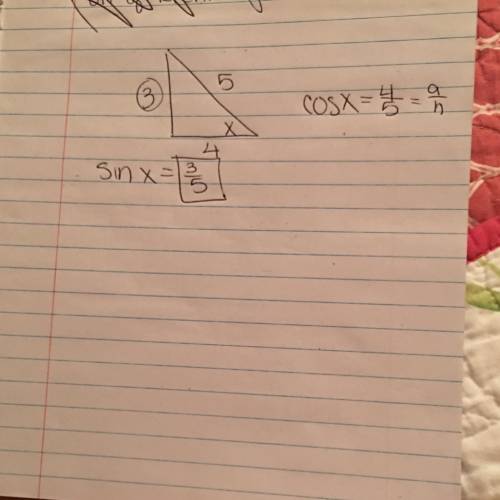 Angle x is an acute angle in a triangle. if cos x=4/5, then the sin x=