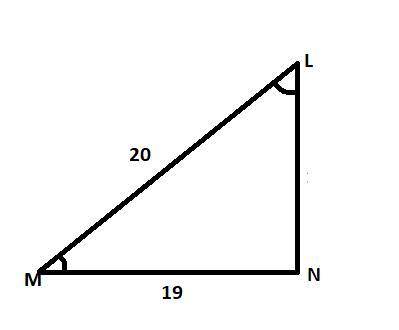 In right traingle lmn, l and m are complementary angles and sin(l) 19/20 is . what is cos(m)?