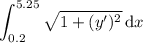 \displaystyle\int_{0.2}^{5.25}\sqrt{1+(y')^2}\,\mathrm dx