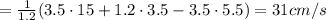 =\frac{1}{1.2}(3.5\cdot 15 + 1.2 \cdot 3.5 - 3.5 \cdot 5.5  )=31 cm/s
