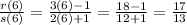 \frac{r(6)}{s(6)}= \frac{3(6)-1}{2(6)+1}= \frac{18-1}{12+1}= \frac{17}{13}