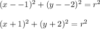 (x--1)^2 + (y--2)^2 = r^2 \\\\ (x+1)^2 + (y+2)^2 = r^2