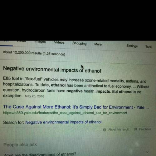 Which is a negative impact of the use of ethanol for energy