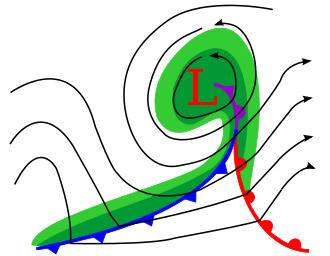 What does the lines making a circle around the high-pressure area indicate?  a. an occluded front b.
