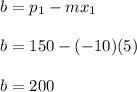 b=p_1-mx_1\\\\b=150-(-10)(5)\\\\b=200