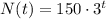 N(t)=150\cdot 3^t