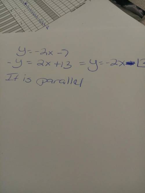 Determine whether the graphs of y=-2x-7 and -y=2x+13 are parallel, perpendicular, coincident, or non