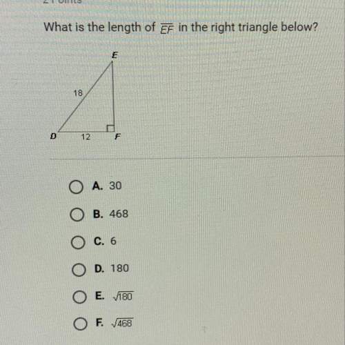 What is the length of angle ef in the right triangle below