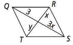 For what value of y must qrst be a parallelogram? a: 1 b: 2 c: 3 d: 0.5