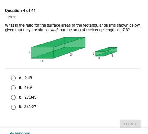 What is the ratio for the surface areas of rectangle prisims shown below given that they are similar