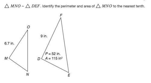△mno ~△def. identify the perimeter and area of △mno to the nearest tenth.