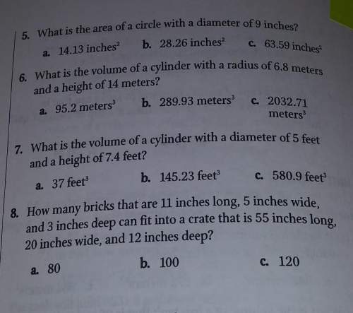Ha diameter of 9 inches? 15. what is the area of a circle with a diameter ofis of 6.8 metersa. 14.13