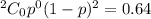 ^2C_0 p^0(1-p)^{2}=0.64
