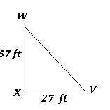 In δvwx, the measure of ∠x=90°, xv = 27 feet, and wx = 57 feet. find the measure of ∠v to the neares