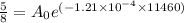 \frac{5}{8}=A_{0}e^{(-1.21\times 10^{-4}\times 11460)}