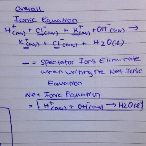 Can you write the overall, ionic and net ionic equations for the following reaction?   hydrochloric