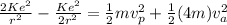 \frac{2Ke^2}{r^2}- \frac{Ke^2}{2r^2} = \frac{1}{2}mv_p^2 + \frac{1}{2}(4m)v_a^2