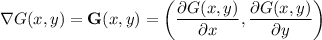 \nabla G(x,y)=\mathbf G(x,y)=\left(\dfrac{\partial G(x,y)}{\partial x},\dfrac{\partial G(x,y)}{\partial y}\right)