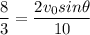 {\displaystyle \frac{8}{3} =\frac{2v_0sin\theta}{10}