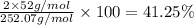 \frac{2\times 52 g/mol}{252.07 g/mol}\times 100=41.25\%
