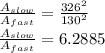 \frac{A_{slow} }{A_{fast} }=\frac{326^{2} }{130^{2} }\\\frac{A_{slow} }{A_{fast} }=6.2885