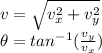 v=\sqrt{v_x^2+v_y^2}\\\theta=tan^{-1}(\frac{v_y}{v_x})