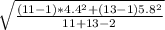\sqrt{\frac{(11-1)*4.4^{2} + (13-1)5.8^{2}  }{11+13 -2} }