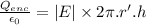 \frac{Q_{enc}}{\epsilon_0} =\vert E\vert\times 2\pi.r'.h