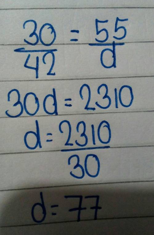 What is the solution of the proportion 30/42 = 55/d