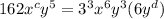 162x^cy^5=3^3x^6y^3 (6y^d)