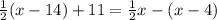 \frac{1}{2}(x-14)+11=\frac{1}{2} x-(x-4)