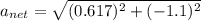 a_{net}=\sqrt{(0.617)^2+(-1.1)^2}