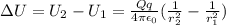 \Delta U = U_2 - U_1 = \frac{Qq}{4\pi\epsilon_0}(\frac{1}{r_2^2}-\frac{1}{r_1^2})