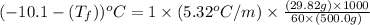 (-10.1-(T_f))^oC=1\times (5.32^oC/m)\times \frac{(29.82g)\times 1000}{60\times (500.0g)}