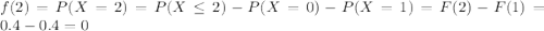 f(2) = P(X=2) = P(X \leq 2) - P(X=0)- P(X=1) = F(2) -F(1) = 0.4-0.4=0