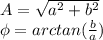 A=\sqrt{a^2+b^2} \\\phi=arctan(\frac{b}{a})