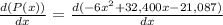 \frac{d(P(x))}{dx}=\frac{d(-6x^2+32,400x-21,087)}{dx}