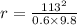 r=\frac{113^2}{0.6\times 9.8}