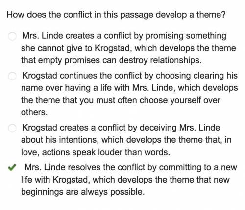 How does the conflict in this passage develop a theme? Mrs. Linde creates a conflict by promising so
