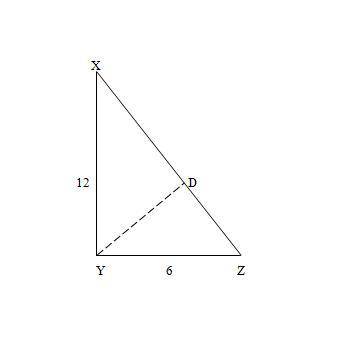 Right triangle XYZ has legs of length XY = 12 and YZ = 6. Point D is chosen at random within the tri
