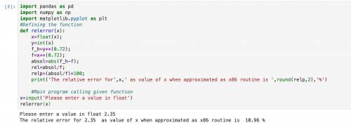 Write a short program to evaluate the magnitude of the relative error in evaluating using f_hat for