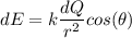dE = k\dfrac{dQ}{r^2}cos(\theta )